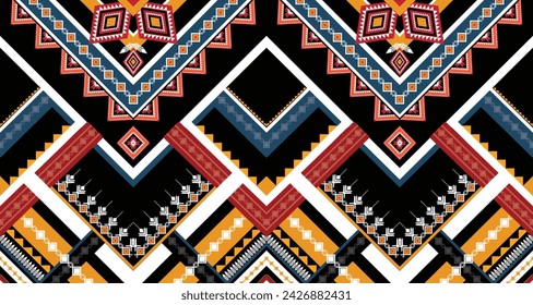 Geometric Ethnic pattern vector. African, American, Mexican, Western Aztec motif striped and bohemian pattern. designed for background,wallpaper,print, carpet,wrapping,tile,batik.vector illustratoin.