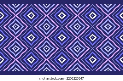Geometric ethnic pattern, Vector embroidery background, Cross stitch traditional Morocco style, Purple and white pattern chevron thread, Design for textile, fabric, art, digital print, pillows