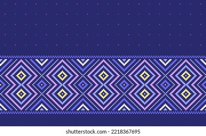 Geometric ethnic pattern, Vector embroidery antique background, Pixel concept ethnic style, Pink and purple pattern geometry illustration, Design for textile, fabric, backdrop, rug, wall art
