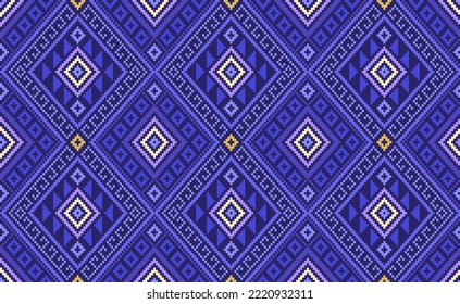 Geometric ethnic pattern, Vector embroidery Morocco background, Pixel line aztec style, Blue pattern zigzag horizontal, Design for textile, fabric, carpet, kaftan, wall art