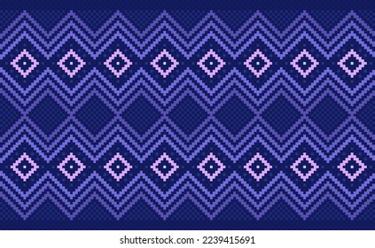 Geometric ethnic pattern, Vector embroidery jacquard background, Pixel handcraft zigzag style, Purple pattern template native, Design for textile, fabric, ceramic, tile, mugs