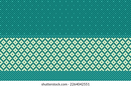 Geometric ethnic pattern, Vector embroidery ornate background, Pixel retro ethnic style, Green pattern jacquard seamless, Design for textile, fabric, batik, print, aprons
