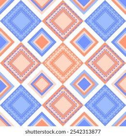 Geometric ethnic pattern, Vector, Seamless pattern, Navajo, Native american, Fashion, Color desing, Asian desing, Beautiful, Element, Wallpaper, African art drawing, Blue and orange square pattern.