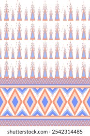 Geometric ethnic pattern, Vector, Seamless pattern, Navajo, Native american, Fashion, Color desing, Asian desing, Beautiful, Element, Wallpaper, African art drawing, Blue and orange square pattern.