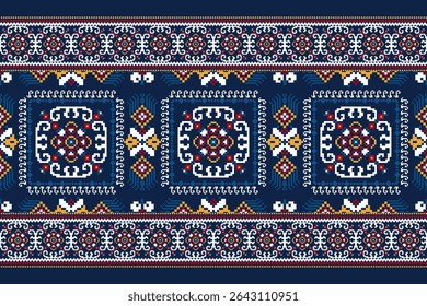Geometric ethnic Pattern,geometric design pattern,Geometric oriental pattern on blue background,Vector illustration,abstract background,floral cross stitch embroidery,abstract design background,print