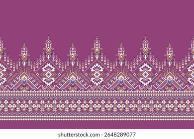 Motif ethnique géométrique, motif de conception géométrique, Motif oriental géométrique sur fond bleu, Illustration vectorielle, arrière-plan abstrait, broderie au point de croix floral, arrière-plan design abstrait, impression