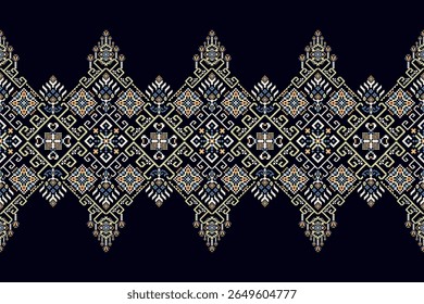 Padrão étnico geométrico,padrão de design geométrico,Padrão oriental geométrico no plano de fundo preto,Ilustração vetorial,plano de fundo abstrato,bordado floral com ponto de cruz,plano de fundo de design abstrato,impressão