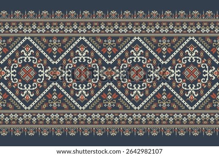 Geometric ethnic Pattern,geometric design pattern,Geometric oriental pattern on blue background,Vector illustration,abstract background,floral cross stitch embroidery,abstract design background,print,scarf