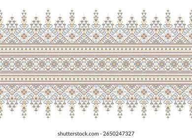 Padrão étnico geométrico,floral geométrico sobre fundo branco,padrão de design de ponto transversal floral,ilustração vetorial,estilo asteca,background.design abstrato para textura,tecido,roupas,decoração,cachecol