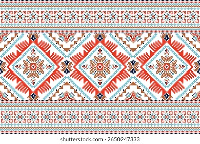 Geometric ethnic pattern,geometric floral on white background,floral cross stitch design pattern,vector illustration,Aztec style,abstract background.design for texture,fabric,clothing,decoration,scarf