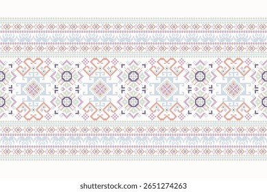 Motif ethnique géométrique, motif floral géométrique sur fond blanc, motif de motif de point de croix floral, illustration vectorielle, style aztèque, arrière-plan abstrait.création pour texture, tissu, vêtements, décoration, écharpe