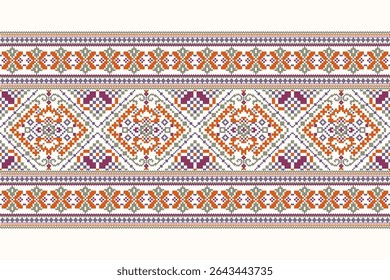 Padrão étnico geométrico,plano de fundo padrão floral geométrico,ilustração vetorial,padrão Kolkata,estilo asteca,plano de fundo abstrato,bordado de ponto transversal floral.design para textura,tecido,roupas,sari.