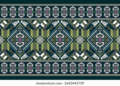 Geometric ethnic Pattern,geometric floral pattern background,vector illustration,Kolkata pattern,Aztec style,abstract background,floral cross stitch embroidery.design for texture,fabric,clothing,sari.