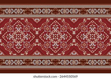 Padrão étnico geométrico,plano de fundo padrão floral geométrico,ilustração vetorial,padrão Kolkata,estilo asteca,plano de fundo abstrato,bordado de ponto transversal floral.design para textura,tecido,roupas,sari.