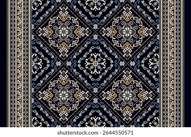 Padrão étnico geométrico,plano de fundo padrão floral geométrico,ilustração vetorial,padrão Kolkata,estilo asteca,plano de fundo abstrato,bordado de ponto transversal floral.design para textura,tecido,roupas,sari.