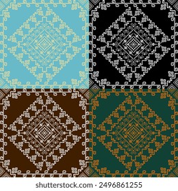 Geometric Ethnic pattern,Native tribal fabric Traditional cloth sarong Cross stitch pattern in horizontal Pixel Seam less format shapes arranged as tree flowers and stars.Thai cultural elephant fabric