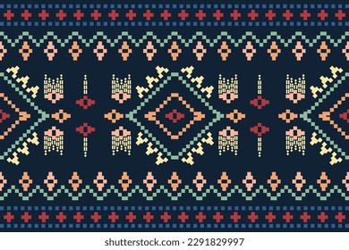Geometric ethnic patterns. Cross Stitch. Seamless pattern in tribal, folk embroidery, and Mexican style. Aztec geometric art ornament print.Design for carpet, wallpaper, clothing, wrapping, fabric.