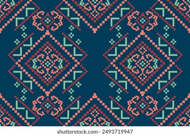 Geometric ethnic patterns. Cross Stitch. Seamless pattern in tribal, folk embroidery, and Mexican style. Aztec geometric art ornament print.Design for carpet, wallpaper, clothing, wrapping, fabric.