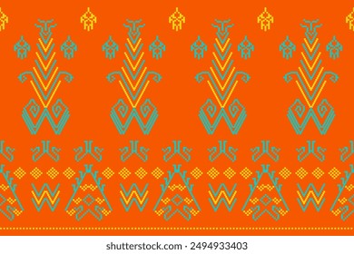 Geometric ethnic patterns. Cross Stitch. Seamless pattern in tribal, folk embroidery, and Mexican style. Aztec geometric art ornament print.Design for carpet, wallpaper, clothing, wrapping, fabric.