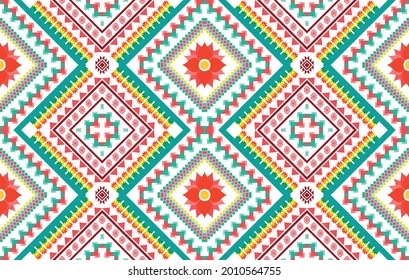 Geometric ethnic patterns design. Ikat Aztec fabric carpet mandala ornament boho chevron textile decoration wallpaper. Tribal native African traditional embroidery vector illustrations background 