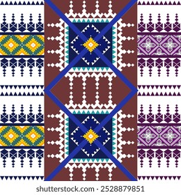Patrones étnicos geométricos. Diseño para Saree, Patola, Sari, Dupatta, Vyshyvanka, rushnyk, dupatta, ropa, tela, batik, prendas de punto, bordado, Ikkat, patrón de píxeles. Diseño tradicional.