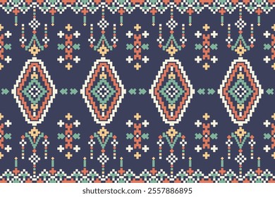 Geometric ethnic patterns. Design for Saree, Patola, Sari, Dupatta, Vyshyvanka, rushnyk, dupatta, Clothing, fabric, batik, Knitwear, Embroidery, Ikkat, Pixel pattern. Traditional Design