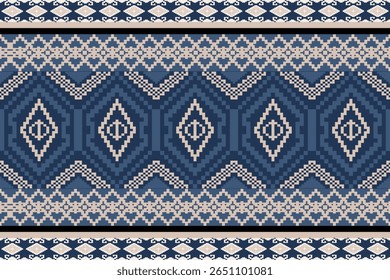 Patrones étnicos geométricos, bordado, ornamento textil, tela, patrones de puntada a mano, arte de píxeles de costura cultural