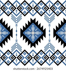 Geometrische ethnische Muster.Indianer amerikanischer Stammesstoff, nahtloser Stoff schwarzer Design-Vektor für gewebte Textildruckdecke Teppich Teppich Mode, Fliesen, Teppiche, Vektor Illustration auf weißem Hintergrund