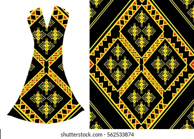 Geometric Ethnic pattern.Vector fashion illustration women's dress.
