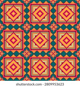 Geometric Ethnic Pixel art colorful design for wallpeper interior art textile fabric 
