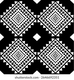 Padrão étnico geométrico sem costura design preto e branco para tapete, cortina, roupas, tecido, papel de embrulho, telhas, têxteis, batik, textura e wallpaper.Vetor fundo.