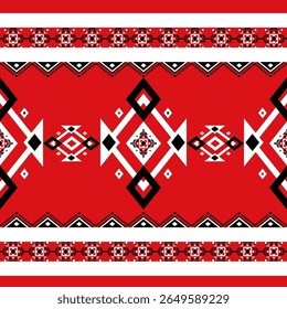 Padrão étnico geométrico sem costura preto e branco vermelho projeto de fundo para tapete, cortina, roupas, tecido, papel de embrulho, telhas, têxteis, batik, textura e wallpaper.Vetor fundo.
