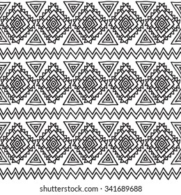 Geometric, ethnic, seamless pattern, black and white graphics. Traditional folk structure. For the design and decoration background, wallpaper, packaging, fabrics, textiles.