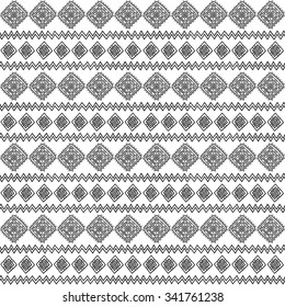 Geometric, ethnic, seamless pattern, black and white graphics. Traditional folk structure. For the design and decoration background, wallpaper, packaging, fabrics, textiles.