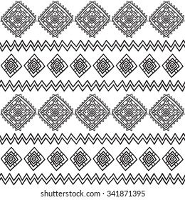 Geometric, ethnic, seamless pattern, black and white graphics. Traditional folk structure. For the design and decoration background, wallpaper, packaging, fabrics, textiles.