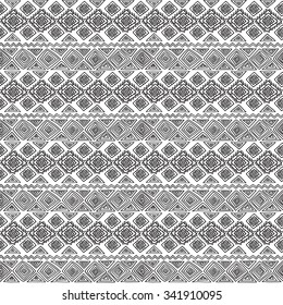Geometric, ethnic, seamless pattern, black and white graphics. Traditional folk structure. For the design and decoration background, wallpaper, packaging, fabrics, textiles.