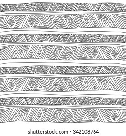 Geometric, ethnic, seamless pattern, black and white graphics. Traditional folk structure. For the design and decoration background, wallpaper, packaging, fabrics, textiles.