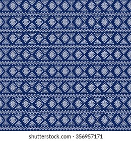 Geometric, ethnic, seamless pattern, blue and white graphics. Traditional folk structure. For the design and decoration background, wallpaper, packaging, fabrics, textiles.
