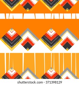 Geometric ethnic seamless pattern with brushstrokes. Blue colors