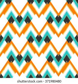 Geometric ethnic seamless pattern with brushstrokes. Herringbone ornament.