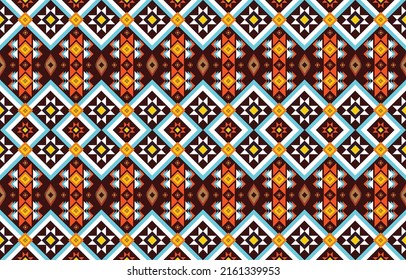 Geometric ethnic seamless pattern design. Design for carpet, wallpaper, clothing, wrapping, batik, fabric, Vector illustration embroidery style in Ethnic themes.