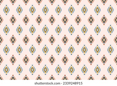 Geometric ethnic seamless pattern design. Design for background, wallpaper, fabric, clothing, carpet, scarf, decorative, rug and wrapping. Native American motifs. Embroidery style. Boho motifs.