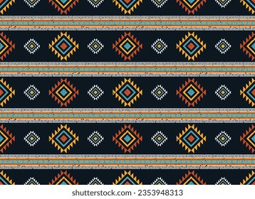 Geometric ethnic seamless pattern design. Design for background, wallpaper, fabric, clothing, carpet, scarf, decorative, rug and wrapping. Native American motifs. Embroidery style. Grunge texture.
