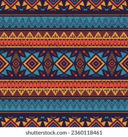 Geometric ethnic seamless pattern design. Design for wallpaper, Fabric, clothing, scarf, rug, pillow, carpet, blanket, curtain, cover, textile. Native American motifs. African embroidery style.