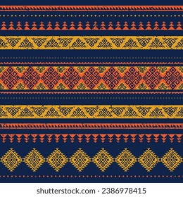 Geometric ethnic seamless pattern design. Design for wallpaper, Fabric, clothing, scarf, rug, pillow, carpet, blanket, curtain, cover, textile. Native American motifs. African embroidery style.