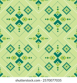 Geometric ethnic Seamless pattern design on green background.