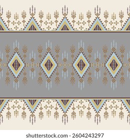 Geometric ethnic seamless pattern. Design for fabric, clothing, wrapping, painting, embroidery, cushion, curtain, sarong, home decoration, wallpaper, patchwork and background.