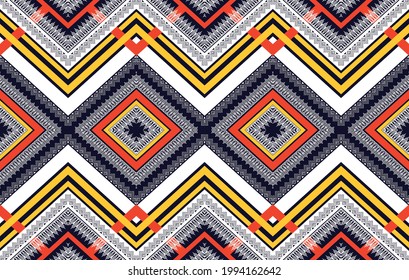 Geometrisches ethnisches nahtloses Muster. Ikat Aztec Stoff Teppich Mandala Teppichboden Ornament boho nativen Chevron Textil Dekoration. Fabric traditionelle Stickerei Vektorgrafiken Muster.