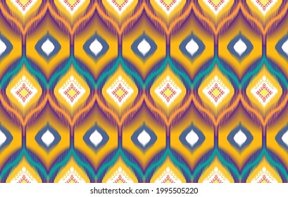 Geometric ethnic seamless pattern. Ikat Aztec fabric carpet mandala carpet ornament boho native chevron textile decoration. Fabric traditional embroidery vector illustrations patterns.
