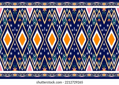Diseño geométrico de estilo bordado de arte de ikat con motivos étnicos sin costura para papel de pared, fondo, tela, cortina, alfombra, ropa y envoltura.